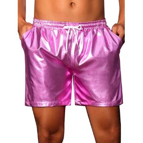 Lars Amadeus Metallic Shorts for Men's Rave Elastic Drawstring Disco Holographic Shiny Hot Shorts with Pocket