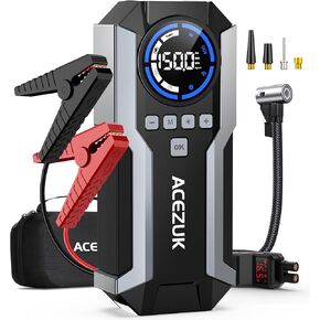 قفز بداية مع ضاغط الهواء ، 8000a 150ppsi starter قفزة للسيارات (جميع الغاز/10.0 لتر ديزل) ، مبتدئين بطارية 12 فولت ، كابلات الطائر المحمولة ، شاشة LCD وأضواء LED