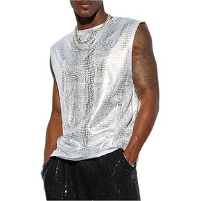 Floerns Men's Snakeskin Print Sleeveless Vest Tank Top Round Neck PU Street T Shirts