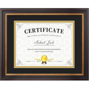 Frametory, 7x9 Diploma Frame with (Black/Gold) Double Mat or 11x14 Without Mat, Black Gold & Burgundy, Sawtooth Hangers, Wall Display for Pictures/Certificates/Documents, Real Glass
