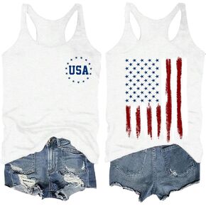 USA Tank Tops Women Funny 4th of July Outfits Shirts Sleeveless Patriotic T Shirt American Flag Graphic Loose Vest Tees