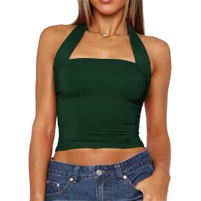 ForeFair Women Halter Neck Backless Crop Top Sexy Y2K Sleeveless Tank Top Open Back Slim Fit Tops