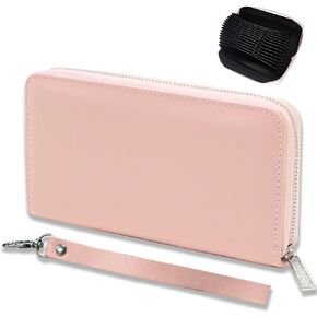 Large Capacity Credit Card Wallet - Leather RFID Blocking Zipper Credit Card Holder Accordion Organizer with Wristlet for Women Men, 36 Slots, Black