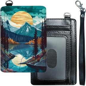 Slim Minimalist Wallet for Men & Women [ Wrist Strap ] PU Leather RFID Blocking Front Pocket Credit Card Holder Small Wallets Card Cases with ID Window, Art Highland Cow