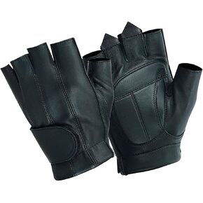 Hugger Men's Fingerless Leather Gloves Motorcycle Gloves with Gel Palm & Wrist Strap Shooting, Hunting, Biking, Cycling
