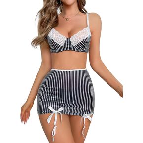 Lilosy Sexy Skirt Underwire Lace Garter Lingerie Set 3 Piece
