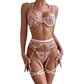 Sexy Lingerie Set for Women: Sexy Lingerie for Women Play with Underwire Push Up Bra Lace Thong Panties Garter