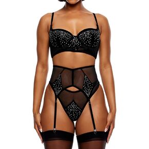 Forplay Women's Caught Your Eye Velvet Rhinestone Longline Bra Lingerie Set