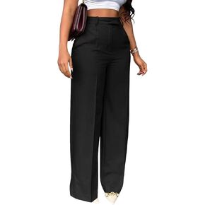 Unybwonn Women High Waist Dress Pants Straight Wide Leg Business Work Office Trousers Loose Casual Black
