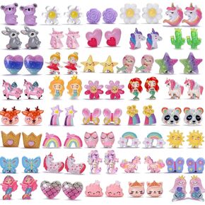 40 Pairs Cartoon Clip On Earrings Pack,Cute Adjustable Copper U-Shaped Non-Piercing Ear Clips, Lightweight Plastic Clip-On Earring Jewelry Gifts, ST Patricks Day Earings Easter Christmas Gift