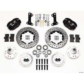 Wilwood Brake System, Dynalite, Front, 4 Piston Caliper, 11.000 in Drilled/Slotted Iron Rotor, Offset, Aluminum, Black, GM A-Body/F-Body/X-Body 1964-74, Kit (140-10996-D)