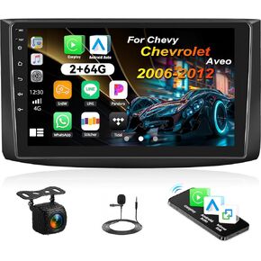 [2+64G] AMprime Android 13 Car Stereo for Chevy Chevrolet Aveo 2006-2012 with Wireless Carplay&Android Auto,9 Inch Touch Screen Car Radio with Bluetooth FM/RDS HiFi WiFi GPS Dual USB+Backup Camera