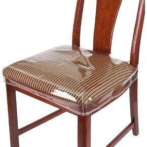 4 Pack Large Plastic Chair Covers for Dining Room Clear PVC Kitchen Chair Seat Protectors with Adjustable Belt Strap for 18''x17'' Standard Chair, Stain, Water and Kitty Scratch Resistant
