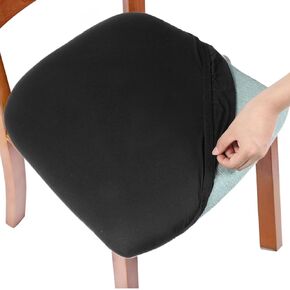 Xindojuz 2 PCS Seat Covers for Dining Chairs, Stretch Velvet Chair Cushion Covers Slipcovers Protector with Ties, Removable Washable Kitchen Chair Seat Covers for Dining Room Chairs(Black)