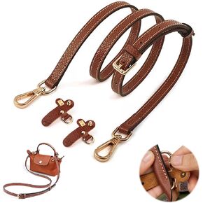 مجموعة حزام قابلة للتعديل من الجلد متوافقة مع أكياس Longchamp الصغيرة ، وأشرطة كتف كروس البديل مع أبازيم معدنية ، 39-47 "حزام قابل للتعديل للنساء (بني)
