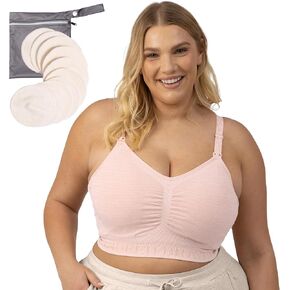 Kindred Bravely Hands Free Pumping Bra (Pink Heather, Large) & Organic Washable Breast Pads Bundle