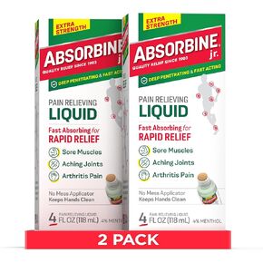 Absorbine Jr. Extra Strength Pain Relieving Liquid, Liquid Pain Reliever, Pain Relief for Joint, Arthritis, Nerve Pain and Muscle Soreness Relief, 4 Oz, 2 Count