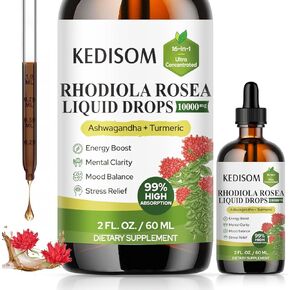 16 في 1 شحوم رديوليا الوردية الصبغة 2 fl oz - Rhodiola مكمل مع Ashwagandha ، L -theanine ، الكركم - Rhodiola الوردية مستخلص القطرات السائل من أجل الطاقة والمزاج والاسترخاء