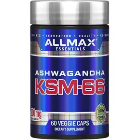 Allmax Essentials Ashwagandha KSM -66 (60 Caps veggie) - زيادة قوة العضلات والانتعاش - غير المعدلة وراثيا ، خالية من الغلوتين - 30 حصة