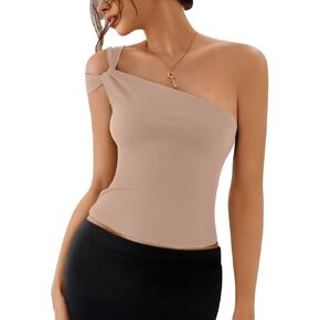 REORIA 2025 Summer Tops One Shoulder Asymmetric Women's Tops Trendy Sleeveless Shirts, Y2k Sexy Going Out Party Cute Outfits