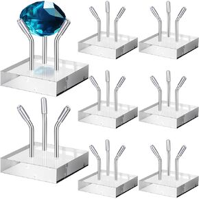 8 Pack Acrylic Easel Display Stand, Three Metal Peg Rock Display Easel Holder Small Acrylic Base for Fossil Coral Crystal Geodes Rock Mineral Agate Small Collectibles