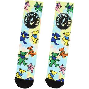Bioworld Grateful Dead Men's Steal Your Face Logo Dancing Bear Sublimated Tie-Dye Adult Mid-Calf Crew Socks 1 Pair