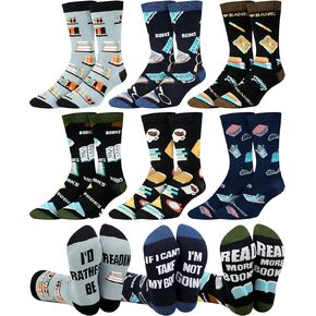 Liitrsh 6 Pairs Adult Book Lovers Gifts Novelty Book Socks with Fun Text Reading Crew Socks Bookish Holiday Gift for Women Men