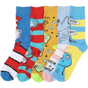 Bioworld Dr. Seuss Book Characters Adult 5-Pair Casual Crew Socks-OSFA