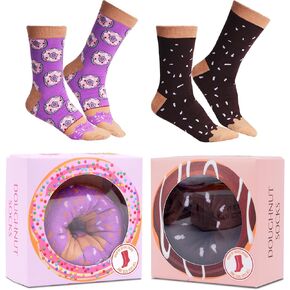 Pop Craze - 2 or 4 Pairs Doughnut Socks in a Box - 1 Size Fits Most. Novelty Food Socks, Funny Gift for Men and Women