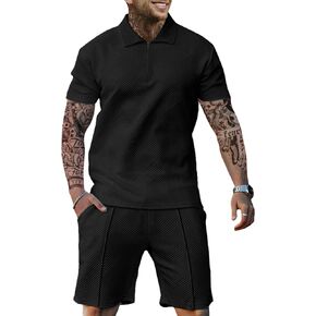 Mens Track Suits 2 Piece Sets Short Sleeve Sweatsuit Outfits 1/4 Zip Mens Athletic Jogging Outfits Summer Mens Outfits