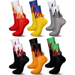 6 Pairs Women Flame Socks Fashion Men Fire Print Crew Socks Breathable Cotton Casual for Spring Sports