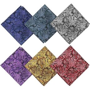 Eeekit Men's Paisley Clankerchiefs ، 6pcs ساتان بدلة الجيب مربعات جيب لدعاوى الأعمال ، Jacquard Hankies للحصول على هدايا الزفاف ، 9.6 × 9.6in