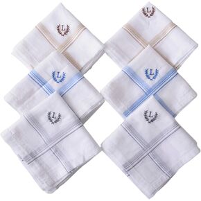 ANTONIA Personalized Handkerchief Cotton for Men with Embroidered Initials Alphabets for Wedding, Gift, and Formal Occasions (Pack of 6) Multi Color