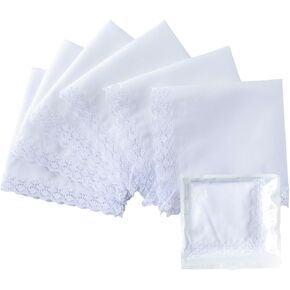 COCOUSM Womens Handkerchiefs White Cottom Crochet Lace Bridal Wedding Hankies 6 Pieces