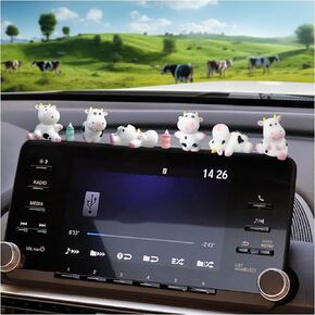 6 Pack Cute Cow Car Dashboard Ornaments Set, Car Rearview Mirror&Dashboard, TouchScreen Top/Office/Home Funny Adorable Rear View Mini Decor, Cars Interior Accessories for Women Men（Golden Horned Cow）