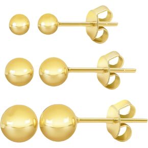 أقراط مسمار ذهبية للنساء 14 كيلو كرتين ذهبي أقراط حلق قصر (3-PAIR-PACK) 3MM 4MM 5MM مع استردادات الفراشة
