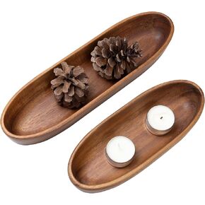 Navaris Wooden Deco Bowls - Acacia Wood Functional & Stylish Bowls for Decorative Storage - Wooden Dough Bowl & Decor - Long Oval Potpourri Dough Bread Table Decor Bowl - Set of 2