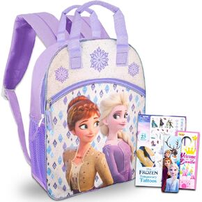 حقيبة الظهر المجمدة Disney Frozen للأطفال ، والأطفال الصغار - حزمة مع إلسا وآنا الابتدائية على ظهر المدرسة بالإضافة إلى الوشم المجمد ، المرجعية ، والمزيد | حقيبة ظهر ديزني للفتيات