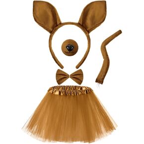 Zhanmai 5 Pcs Kangaroo Costume Set Tutu Skirt Ears Headband Bowtie Tail Nose for Mardi Gras 100th Day of School Party Outfit