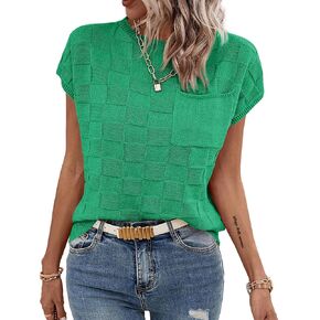 imily bela womens cap sleve sweater sweeveless crewneck checkered discual lourd fit tops tops tops pullover tops