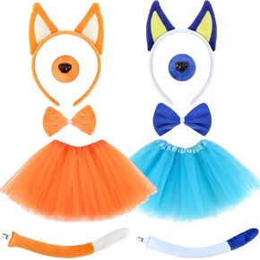 10 Pcs Blue and Orange Costume for Adult Include Blue and Orange Ears Headband Tail Nose Bow Ties and Tutu Skirt for World Book Day Cosplay