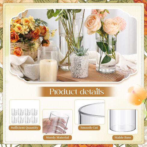 Nuogo 24 Pcs Plastic Cylinder Vases Tall Clear Flower Vases for Centerpieces Hurricane Candle Holder for Home Wedding Office Party Formal Dinners Decorations (4''/6''/8'') in Saudi Arabia