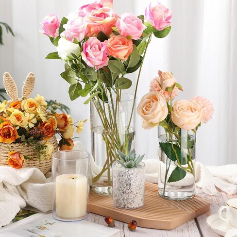 Nuogo 24 Pcs Plastic Cylinder Vases Tall Clear Flower Vases for Centerpieces Hurricane Candle Holder for Home Wedding Office Party Formal Dinners Decorations (4''/6''/8'') in Saudi Arabia