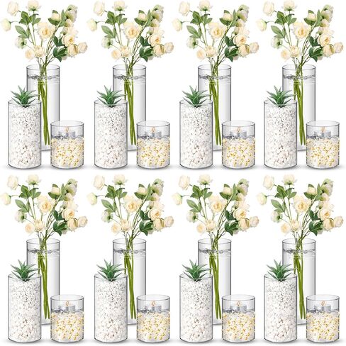 Nuogo 24 Pcs Plastic Cylinder Vases Tall Clear Flower Vases for Centerpieces Hurricane Candle Holder for Home Wedding Office Party Formal Dinners Decorations (4''/6''/8'') in Saudi Arabia