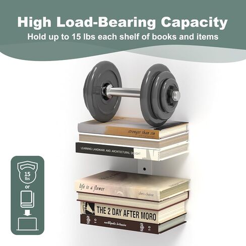 Invisible Floating Bookshelves for Wall, 6 Tier Vertical Spine Book Tower, Heavy Duty Floating Book Shelves Metal Book Organizers for Home Office, 3 Pack(White) in Saudi Arabia