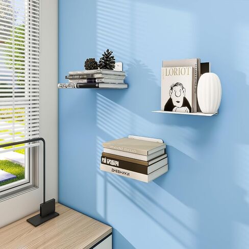 Fentec Invisible Floating Bookshelf, Wall Mounted Floating Bookshelves Heavy-Duty Book Organizers Hidden Book Shelf Metal Shelves Holder for Books Storage Bedroom Living Room Home Office, 4-Pack White in Saudi Arabia