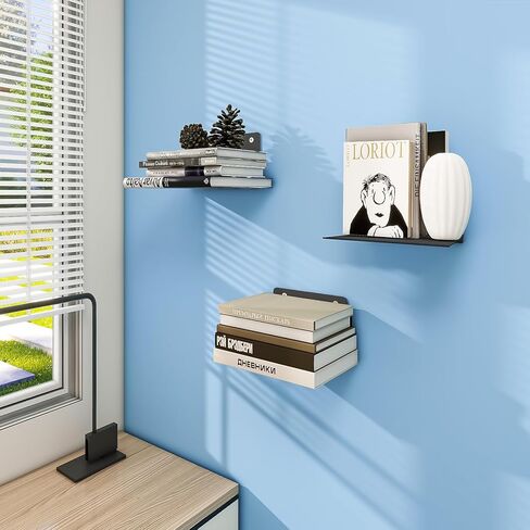 Fentec Invisible Floating Reshelflesh ، جدار مكتبة عائمة أرفف الكتب الثقيلة منظمي الكتب المخفية رفوف رفوف المعادن الحامل للكتب غرفة نوم غرفة المعيش in Kuwait