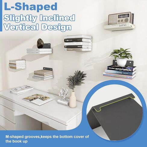 Fentec Invisible Floating Reshelflesh ، جدار مكتبة عائمة أرفف الكتب الثقيلة منظمي الكتب المخفية رفوف رفوف المعادن الحامل للكتب غرفة نوم غرفة المعيش in Kuwait