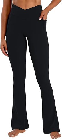Sunzel Hidden Butt Lifting Scrunch Flare Leggings for Women with Pockets No Front Seam Tummy Control Mini Flared Yoga Pants in Kuwait