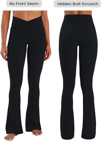 Sunzel Hidden Butt Lifting Scrunch Flare Leggings for Women with Pockets No Front Seam Tummy Control Mini Flared Yoga Pants in Kuwait